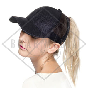 Glitter CC Pony Tail Hats with Direct Embroidery