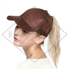 Load image into Gallery viewer, Glitter CC Pony Tail Hats with Direct Embroidery
