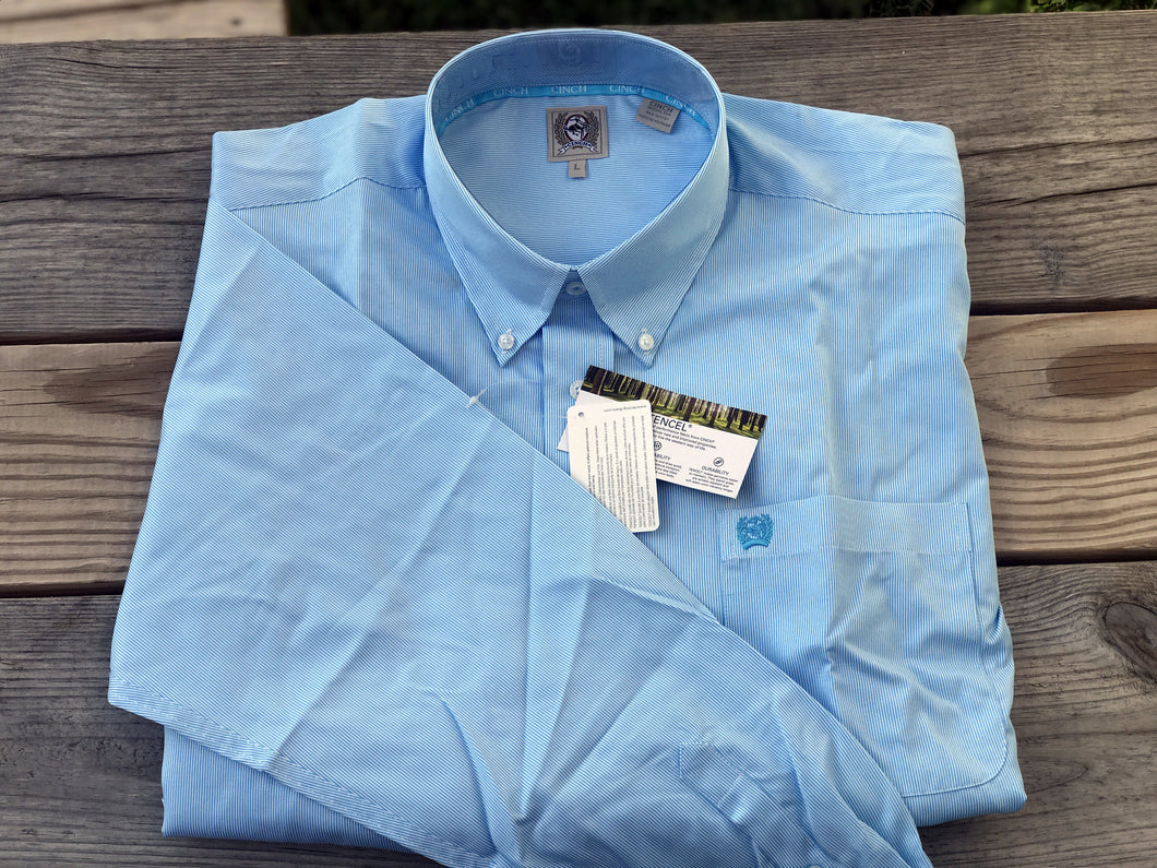 Men's Striped Blue Tencel Cinch® Button Up