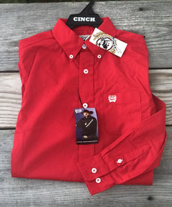 Cinch Youth Long Sleeve Button Up - Red