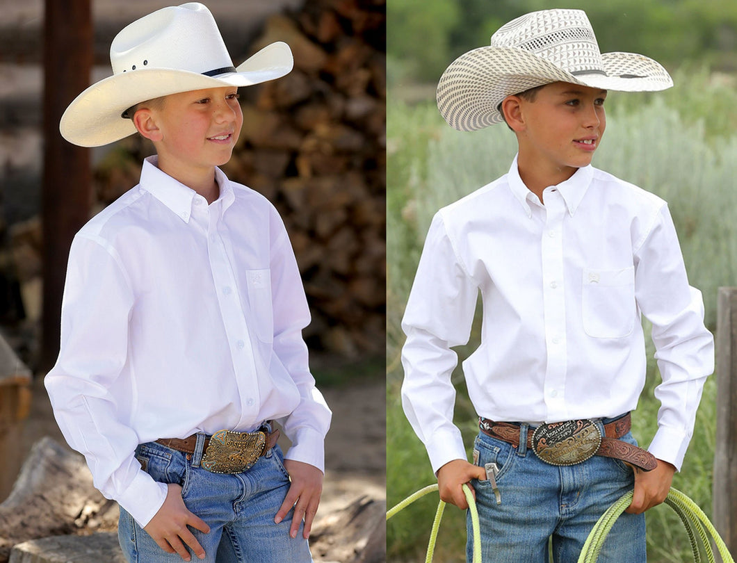 Cinch Youth Long Sleeve Button Up - White