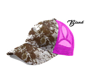 Cowhide & Pink Pony Tail Snap Back - BLANK