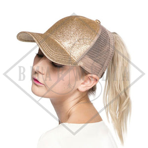 Glitter CC Pony Tail Hats with Direct Embroidery