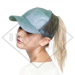 Glitter CC Pony Tail Hats with Direct Embroidery