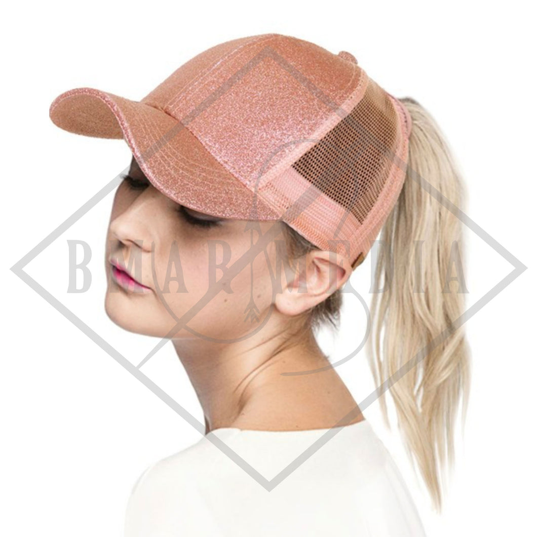 Glitter CC Pony Tail Hats with Direct Embroidery