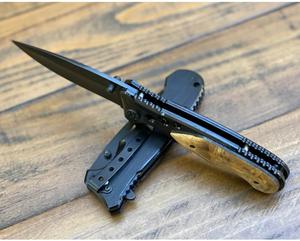 Custom Engraved Skeleton Black Pocket Knife