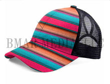 Load image into Gallery viewer, Serape Pony Tail Cap with Embroidered Patches
