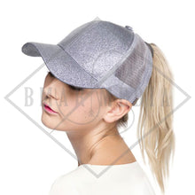Load image into Gallery viewer, Glitter CC Pony Tail Hats with Patches
