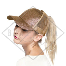 Load image into Gallery viewer, Glitter CC Pony Tail Hats with Direct Embroidery
