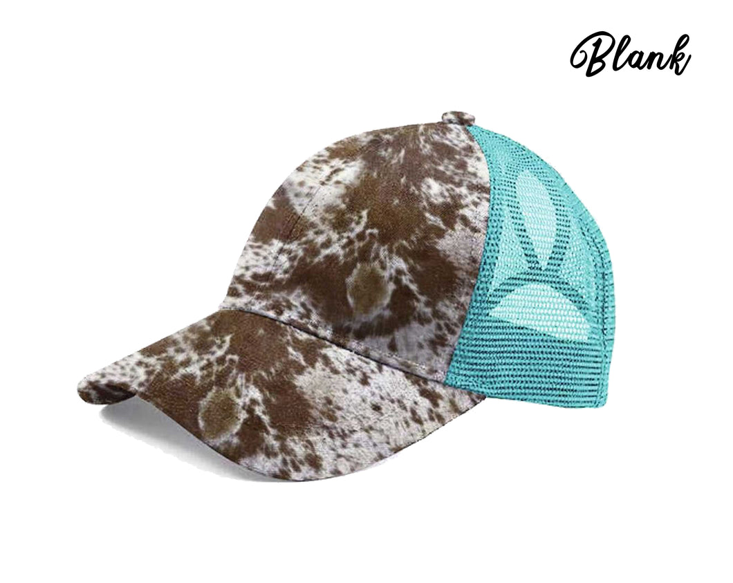 Cowhide & Teal Pony Tail Snap Back - BLANK